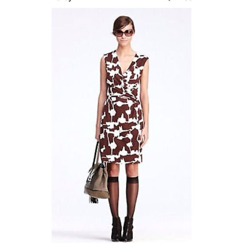 DIANE VON FURSTENBERG DEEP BROWN FOREST WEAVE CALLISTA WRAP DRESS Sz 8